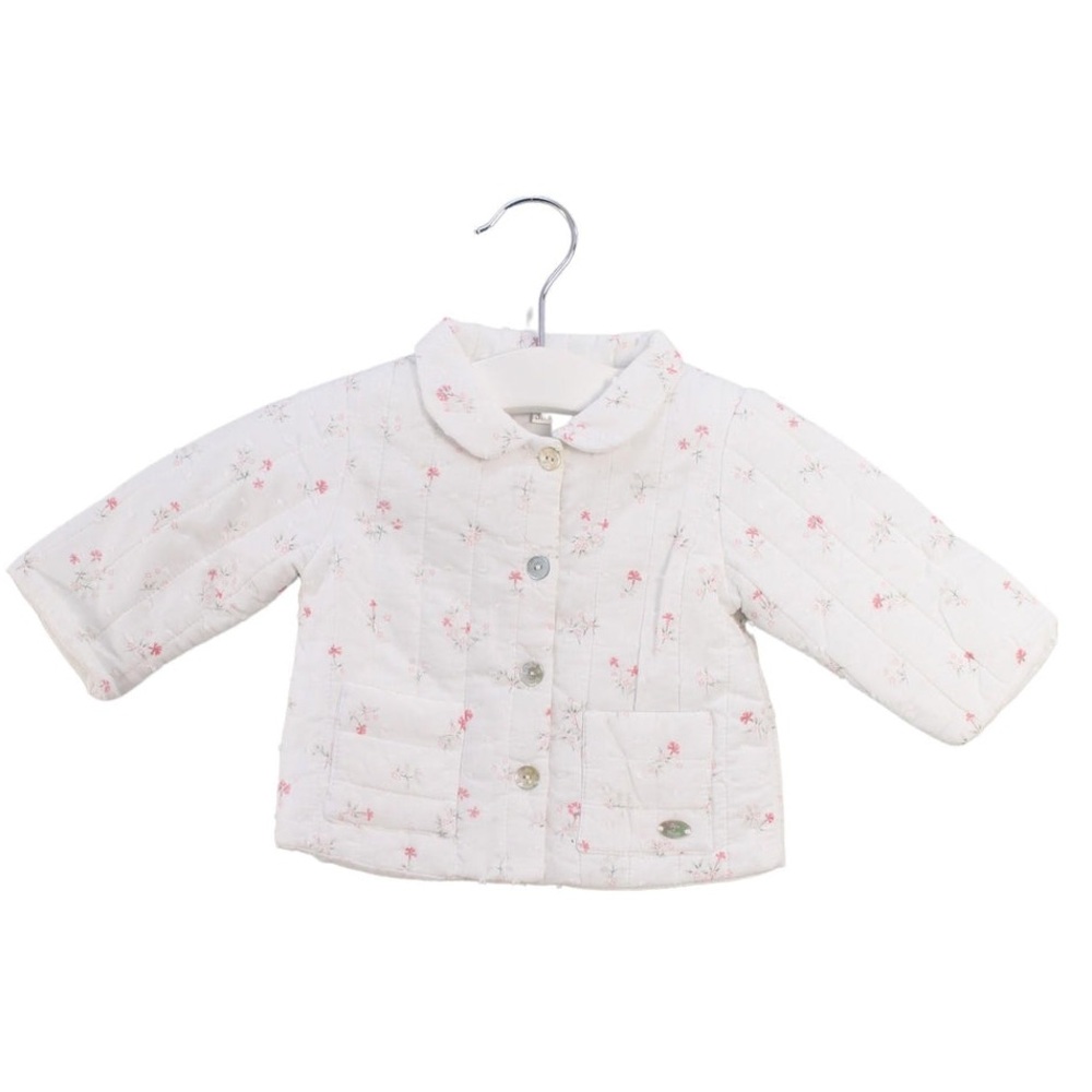 NWT Tartine et Chocolat White Quilted Jacket with Pink Flowers Newborn Baby Girl